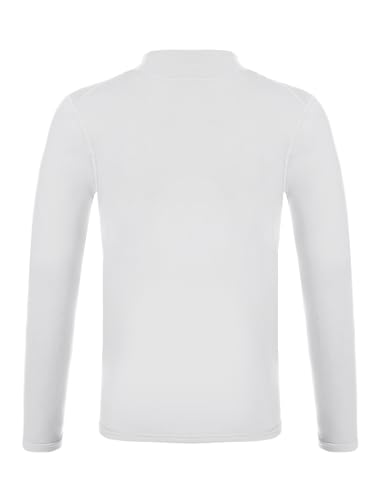 Youth Boys Compression Thermal Shirt - Long Sleeve Mock Neck Fleece - White / Medium