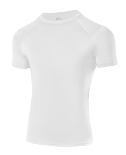 Boys Compression Shirt - Youth Athletic Quick Dry Base Layer - Small / White