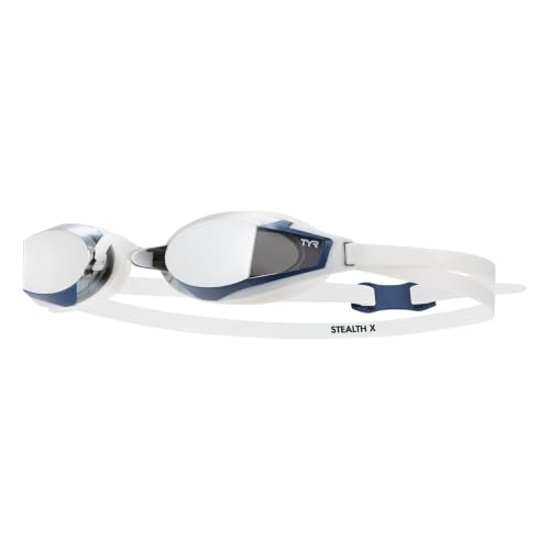 TYR Stealth-X Performance Swim Goggles Mirrored Silver/White Low Profile Racing