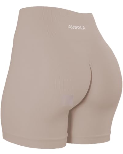 AUROLA Women's Power Workout Shorts with Tummy Control - Pack of Small, Black/Natural/Blanc De Blanc, Squat Proof, Seamless Active Shorts