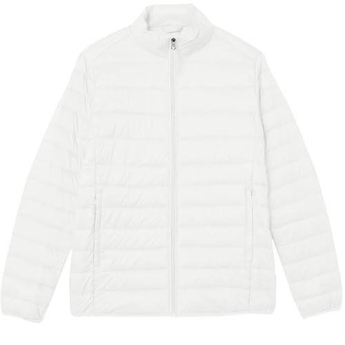 Lightweight Puffer Jacket for Men - Quilted Warm Winter Coat - Large / White