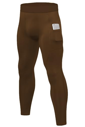 Men's Compression Leggings - Moisture-Wicking Gym Tights with Phone Pocket