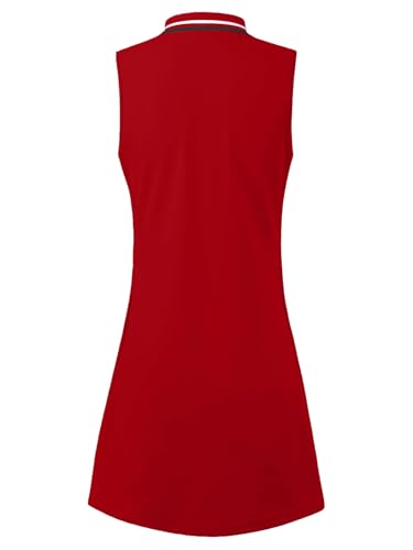 Women's Sleeveless Golf Tennis Dress with Inner Shorts & Pockets - Medium Red by FREEYE