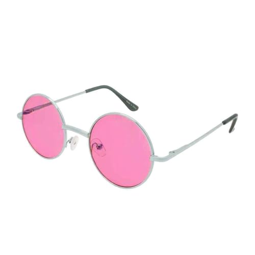 Round Sunglasses with Pink Tinted Lens - Retro Metal Frame UV400
