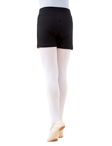Girls Cotton Dance Shorts - Highly Elastic Ballet Pants - Black, 4-5T