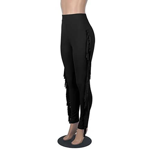 High Waist Fringed Jogger Sweatpants - X-Large Black