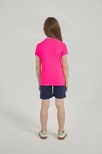 Neon Swim Shirt for Kids - Short Sleeve Rash Guard UPF 50+ - 7-8 Years / Hot Pink