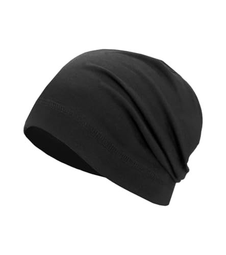 Lightweight Cotton Beanie - Breathable Summer Skull Cap - Black