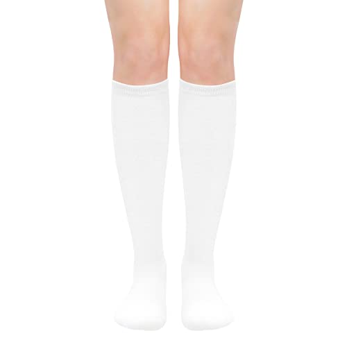 Knee High Socks for Women - Striped Athletic Socks - 2 Pairs White