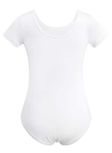 Girls' Gymnastics Leotard Bodysuit - Short Sleeve, White, 8 Years