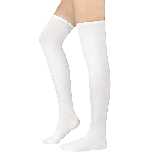 Knee High & Thigh High Socks - Warm Striped Cosplay - One Size White Solid