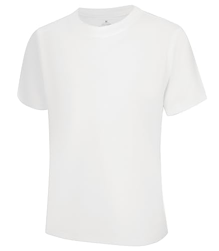 TeGlraddix Youth Rash Guard Short Sleeve UV Swim Shirt - White (Medium) for Boys & Girls