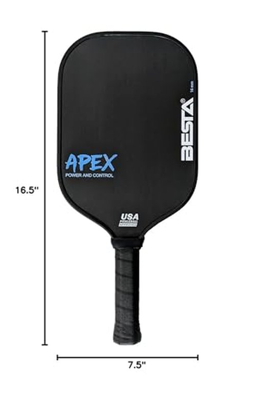 APEX Pickleball Paddle, Raw Carbon Fiber, Thermoformed with Foam Injected, Unibody Construction (White on Black, 16mm)