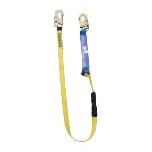 Palmer Safety 6' Single Leg Lanyard with Shock Absorber, Yellow Webbing with Steel Snap Hook - Meets or exceeds ANSI Z359.13-2013