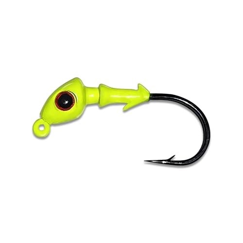 Fishing Jig Heads with 3D Eyes & Bait Stays - Chartreuse, 1/4 oz, 5 Pack