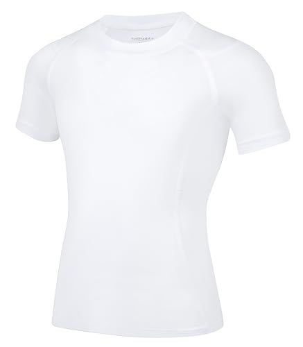 Compression Shirt for Boys & Girls - Short Sleeve, Large, White