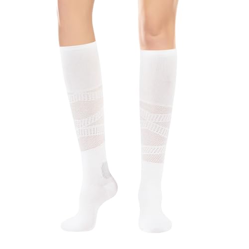 Knee High Compression Socks for Women - Long Support Tube Socks - Sport White