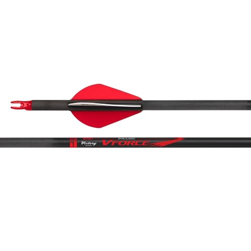 Victory Archery VForce Carbon Hunting Arrows 0.245" Spine 400, Straightness ±0.006, Red Fletched, 6 Pack