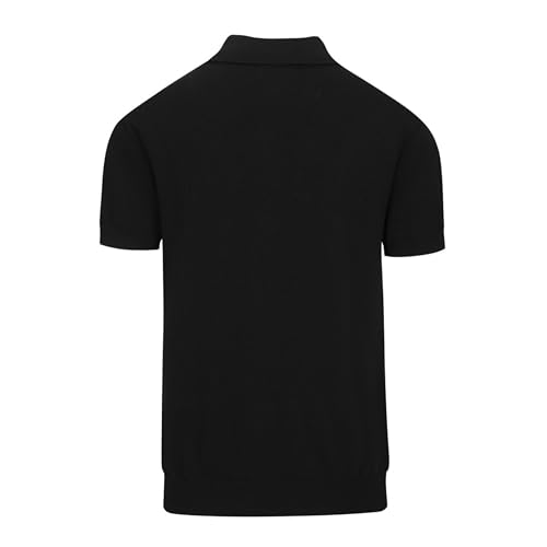 OXKNIT Men's Black Knit Polo Shirt XL Vintage Embroidered Bird & Flower Pattern