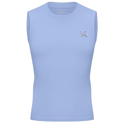 Boys Sleeveless Compression Shirt - Quick Dry Athletic Tank Top - Large Light Blue