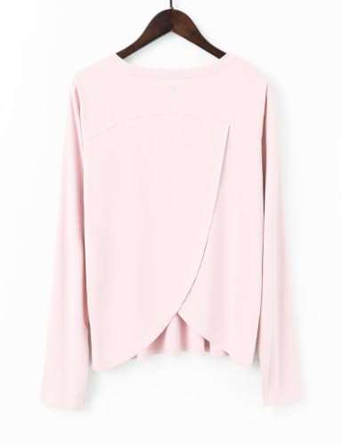 Baleaf Women's Light Pink Long Sleeve Workout Top - Quick Dry & Split Back, Medium