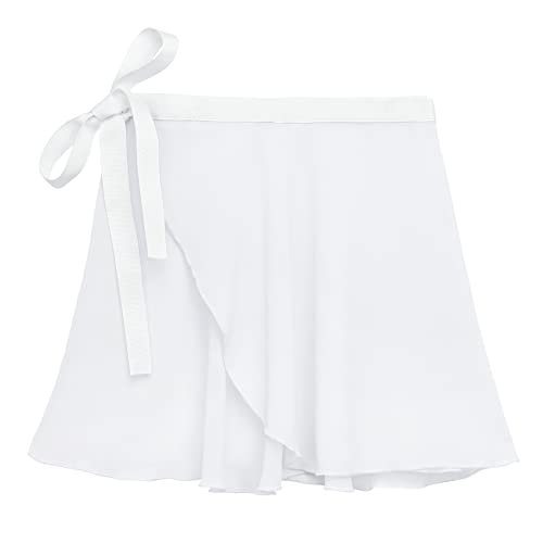 Girls Ballet Wrap Skirt - Pull-on Dance Skirt for Toddlers - White, X-Large