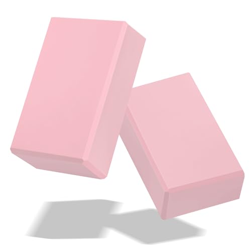 Yoga Blocks 2 Pack - Foam, Non-Slip with Stretch Band - Pink
