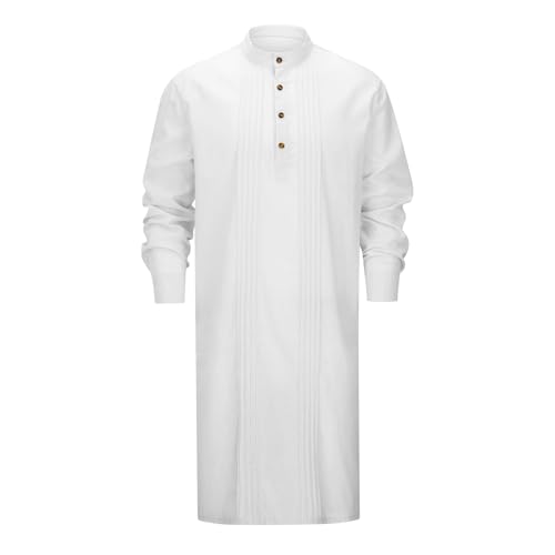 Men's Long Sleeve Stand Collar Kaftan Thobe Robe - White, 3X-Large