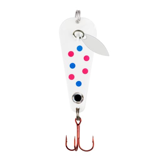 Thumper Spoon Ice Fishing Lure, Stamped Brass Flutter Spoon - Super-Glo Wonderbread, 1/8 oz