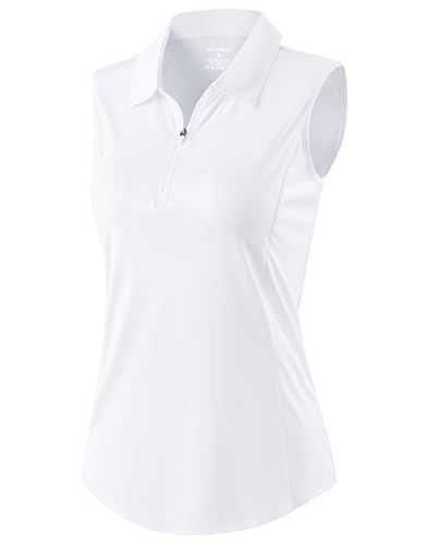 Women's Heather White 1/4 Zip Golf Shirt - Lightweight Collared Tank Top, Medium