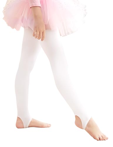 Stirrup Tights for Girls & Women - 60D Ultra Soft Ballet Tights - White 12-14Y
