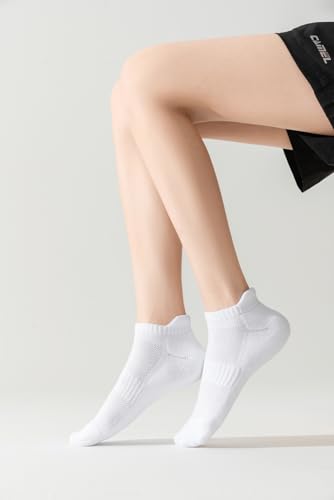 Cushioned Low Cut Ankle Socks for Women - Breathable Cotton - 5 Pairs - White