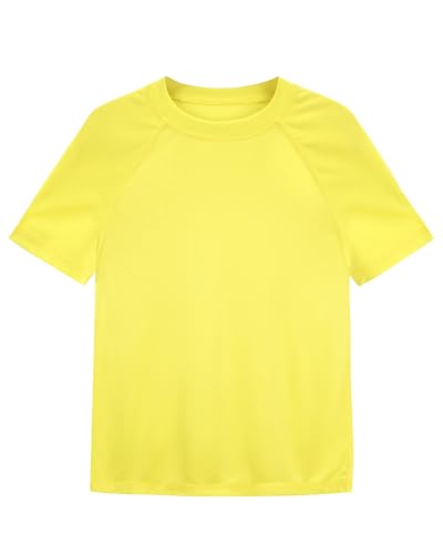 Boys Short Sleeve Rash Guard UPF 50+ Swim Shirt - Yellow, Medium