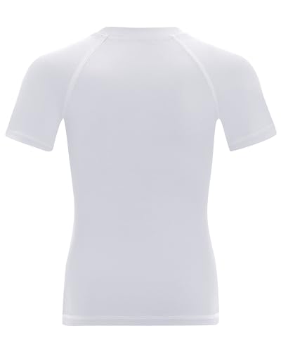 Runhit Boys Compression Shirt Short Sleeve Undershirt - Medium White Youth Quick-Dry Base Layer