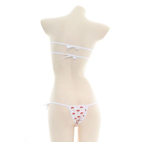 Kawaii Heart Embroidery Micro Bikini Set - One Size Strawberry