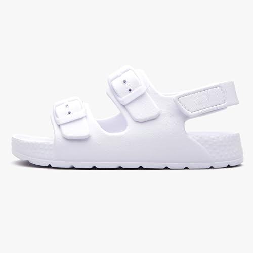 EasyStar Toddler Sandals with Double Buckles, White, Size 7 - Adjustable Fit for Boys & Girls
