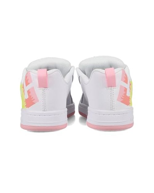 DC Girls Court Graffik Skate Shoe, White/Light Pink/Multi, 5 Big Kid