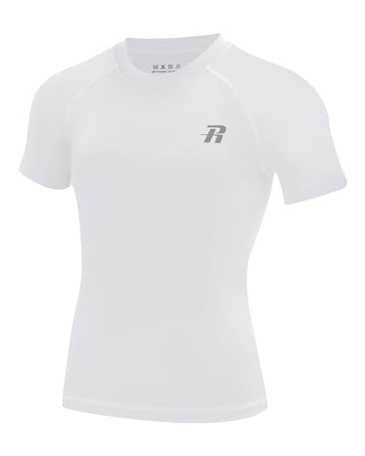 Runhit Boys Compression Shirt Short Sleeve Undershirt - Medium White Youth Quick-Dry Base Layer
