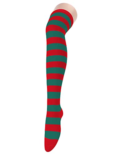 Thigh High Striped Socks for Women - Extra Long Over Knee - Red & Green