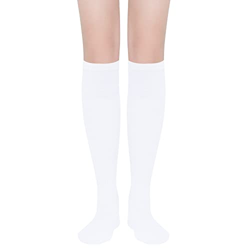 Women's Casual Knee High Socks - Striped Athletic Tube Socks - White