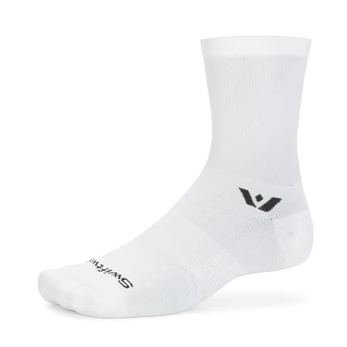 Swiftwick ASPIRE Mid-Crew Socks for Running & Cycling Men & Women, Medium White Circuit