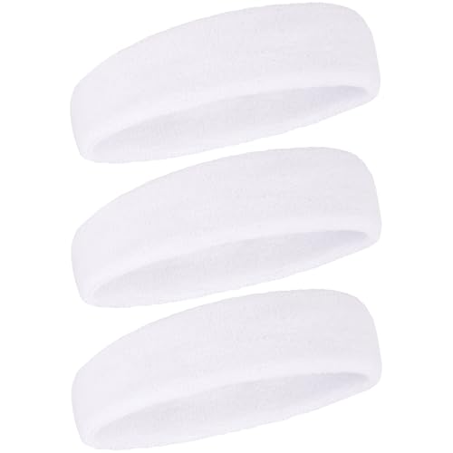 Moisture-Wicking Terry Cloth Sweatbands - White 3 Pcs