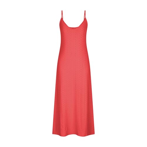 Maxi Dress for Women - Eyelet Spaghetti Sleeveless V Neck, Watermelon Red, Medium