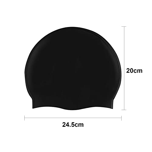 Extra Large Silicone Swimming Cap - Black, Waterproof Swim Hat