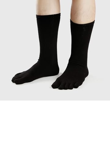 ZAKASA Toe Socks for Men – Crew Five-Finger Athletic Running Socks, 11-13 / Black, 5 Pairs