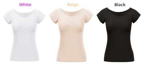 Women's Slim Fit Sweatproof T-Shirts with Underarm Sweat Pads - Scoop Neck Short Sleeve Basic Undershirts