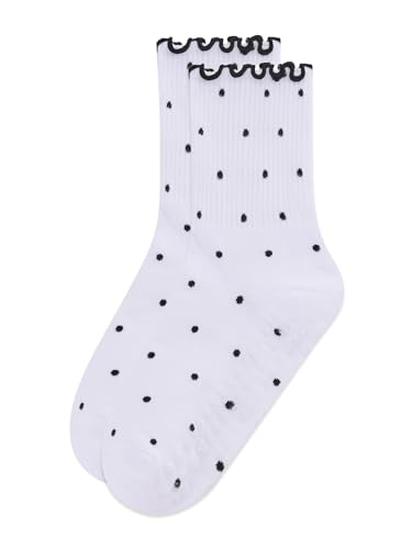 Grippy Pilates Socks for Women - Polka Dot White Ruffle Design