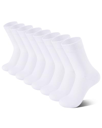 Somaibo 8 Pairs Kids Crew Socks 10-12 Years White Cotton Athletic School