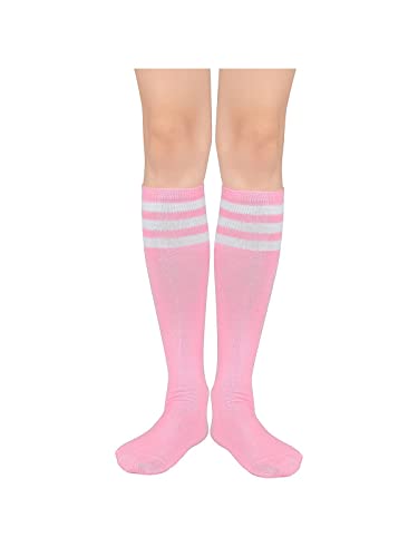 Knee High Striped Socks for Women - One Size Pink & White