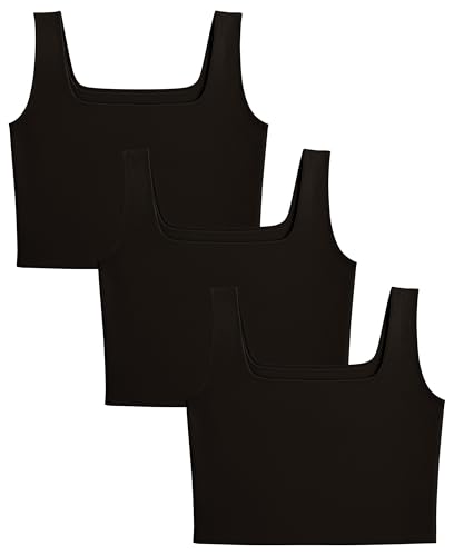 Sexy Basics Women's 3 Pack Black Sport Bras Workout Tank Tops Medium